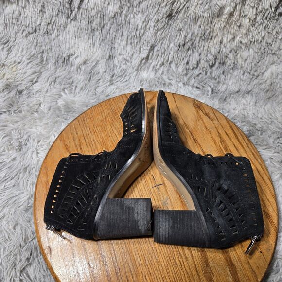 Vince Camuto Womens Size 6M/36 Open Toe Tarita Black Suede Lace-up Booties Heels - Picture 5 of 7